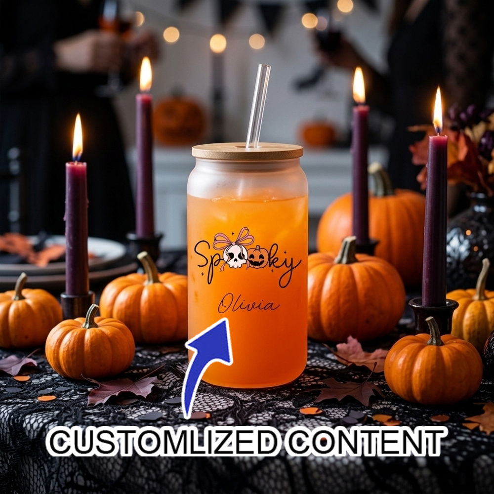 Coffee Equipment For Camping - Personalisierter Gruseliger Halloween-Glasbecher mit Bambusdeckel und