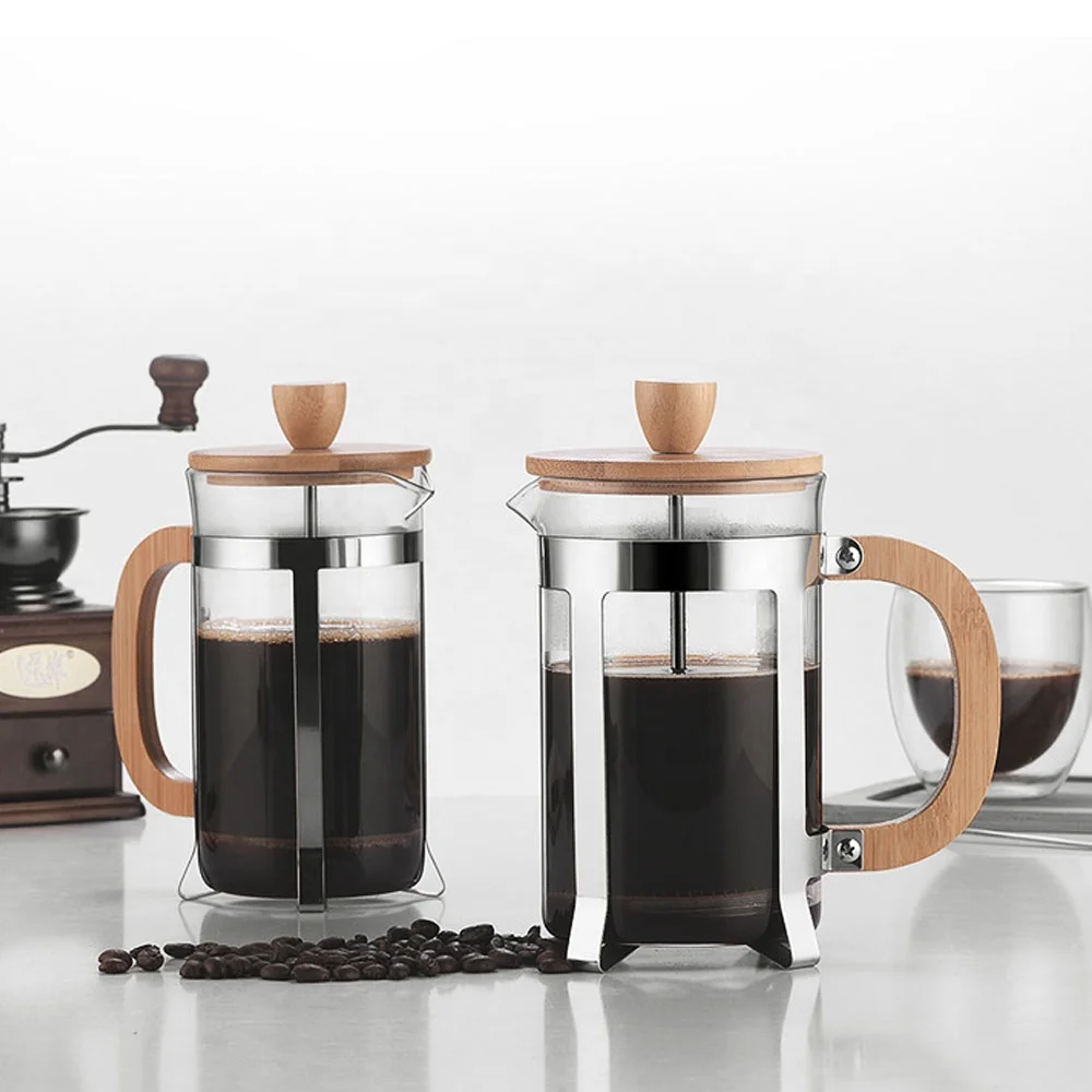 Coffee Equipment For Camping - 350/600ml Edelstahl-Presskannen Lebensmittelecht mit Holzgriff Transparente